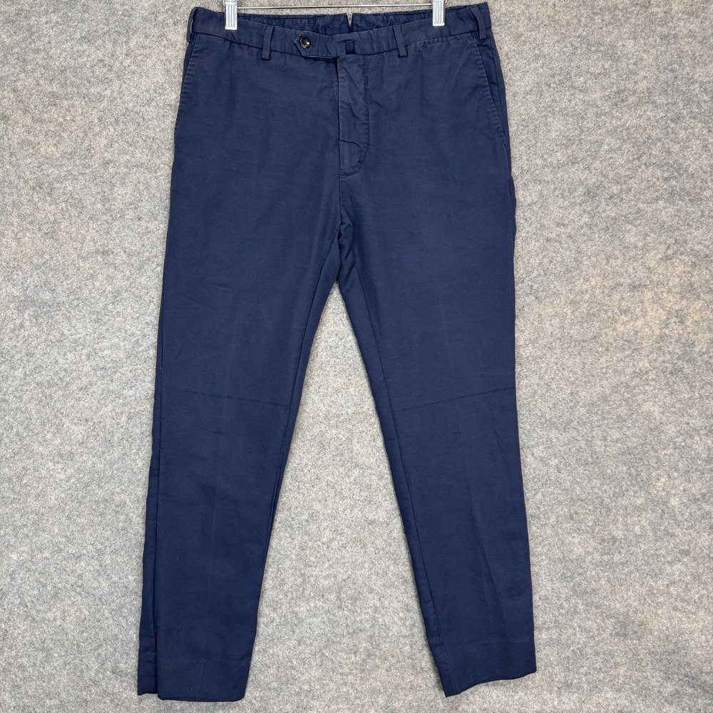 Incotex Trouser Pants Mens 33 (fits 31x27) Chinolino Navy Blue Linen Blend B
